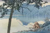 Spring Evening, Ueno Toshogu Shrine, 39cm x 26.5cm and 'Lake Matsubara, Shinshu by Kawase Hasui, print (other), sold Apr 2017