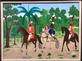 H Christophe et sa femme dans une tournée by Jean Wilmer, oil on board, sold Jun 2024