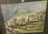 Banyalbufar village in Majorca” oil on paper by Basil Spence, oil on paper, offered Nov 2023