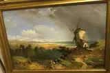 Coastal landscape with windmill, two figures in foreground by Charles Brooke Branwhite, oil on canvas, offered Dec 2022