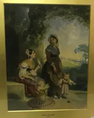 Two mothers and children on a terrace, a landscape unfolding in background” watercolour heightened with body colour and white by Penry Williams, 1829, watercolour, offered Dec 2022