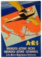 A.E.I. Aereo Espresso Italiana by Anónimo, Offset / Color lithograph on cardboard, Barabino & Graeve, Genova, sold Sep 2026