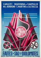 Faites du ski dans les Dolomites by Fortunato Depero, Color lithograph, Grafiche Trevisan, Castelfranco Veneto, sold Mar 2025