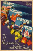 Dolomiti Gardone Venezia / Un paradiso nell'alta Italia by Franz Lenhart, Color lithograph, Stab, sold Mar 2025