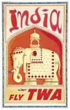 India / Fly TWA by David Fedric Klein, Color lithograph, Litho in USA, sold Apr 2024