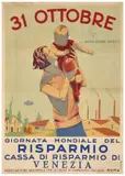 Giornata mondiale del risparmio by Enrico Sacchetti, Color lithograph, Mauzan Morzenti, Milano, offered Apr 2024