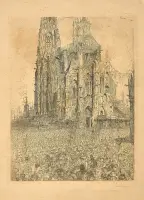 La Cathédrale by James Ensor, Etching on zinc in black on ivory Japanese paper, offered May 2026