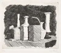 Natura morta con sei oggetti by Giorgio Morandi, Etching on copper on Japanese paper, ed, sold May 2026