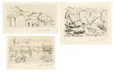 Lot of three etchings: Casa a Belgirate by Carlo Carrà, Etching and drypoint on paper, ed, sold May 2026