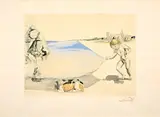 Moi-même à l'âge de six ans, quand je croyais être petite fille, soulevant avec une précaution extrême la peau de la mer pour observer un chien dormant à l'ombre de l'eau by Salvador Dalí, Etching and aquatint, ed, sold May 2026