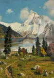 Alpine landscape with lake by Cesare Maggi, Oil on panel, sold May 2026