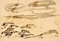 Untitled (Rain) by Fausto Melotti, Tempera, pyrography, and pastel on paper, sold May 2026