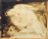 Untitled by Luigi Stoisa, Pastel on tissue paper and tar paint on glass, sold May 2026