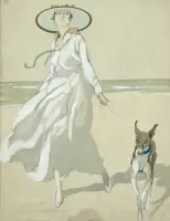 Sognare ad occhi aperti (donna con cane) by Marcello Dudovich, Watercolor on paper, sold Mar 2026