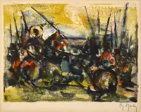 Battle by Marcel Mouly, Acrylic on paper, sold Mar 2026