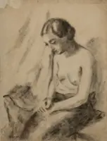 Portrait of a woman by Felice Casorati, Dry oil brush on paper applied on paper, sold Nov 2025