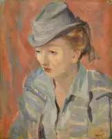 Figure (Woman with hat) by Francesco Menzio, Oil con canvas, sold Nov 2025