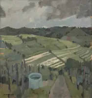 Paesaggio colline e pozzo by Felice Casorati, Oil on panel, sold Nov 2025