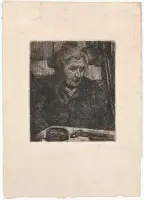 Gisella, the mother at the table with scissors by Umberto Boccioni, Etching on paper, sold May 2025