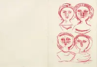 Self portrait by Massimo Campigli, Pencil on greeting card with signed etching, offered May 2025