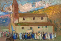 Procession by Moses Levy, Oil on panel, sold May 2025