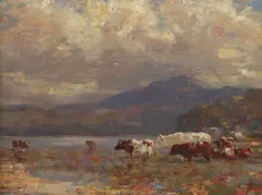 Cattle in a highland landscape by Andrew Douglas, sold Jan 2011