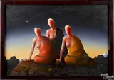 depicting three women in a night scene by Elling Reitan, oil on canvas, offered Mar 2015