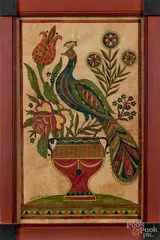 drawing of a peacock on a floral urn by G. B. French, watercolor, sold Jan 2015