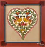 scherenschnitte cut out of love birds within a heart by G. B. French, watercolor, sold Jan 2015