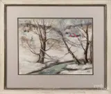 winter landscape with a farmhouse and a barn by Jerry Quier, pastel on paper, sold Jan 2015