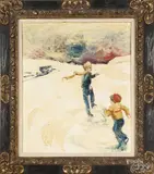 of two boys skating by William McCauley, oil on canvas, sold Jan 2015