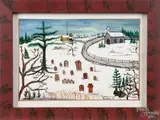 winter landscape with a church and cemetery by Barbara Strawser, watercolor, sold Jan 2015