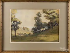 bucolic landscape by John Wesley Little, watercolor, sold Jan 2015