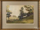 bucolic landscape by John Wesley Little, watercolor, sold Jan 2015