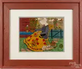 of a woman quilting by G. B. French, watercolor, sold Jan 2015