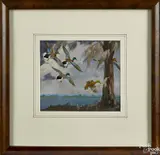 landscape of flying mallards by Richard Evett Bishop, oil on board, offered Jan 2015