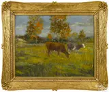 landscape with cows by Andrew Curtain Davis, oil on board, offered Jan 2015
