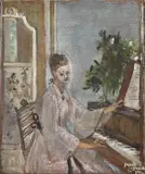 of a woman playing the piano by Franklin C. Watkins, oil on canvas, offered Jan 2015