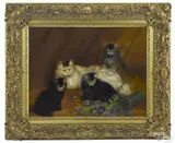 of cats with a spilled vase of flowers by Ben Austrian, oil on canvas, offered Jan 2015