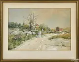 landscape with figures and a carriage by William Louis Sonntag Jr., watercolor, offered Jan 2015