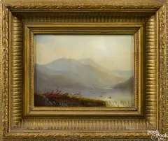 landscape of a lake by Joseph Antonio Hekking, oil on board, sold Jan 2015