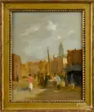 street scene by Seymour Remenick, oil on board, sold Dec 2014