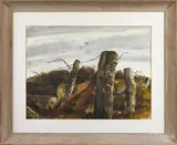 landscape with fencepost by Rea Redifer, watercolor, sold Dec 2014