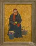 portrait of a woman by Jan Gary, acrylic on board, offered Dec 2014