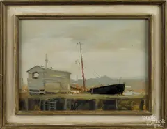 impressionist harbor scene by Seymour Remenick, oil on board, sold Dec 2014