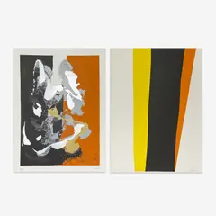 Orange and Black Compositions, 2 Prints by Cleve Gray, serigraph, sold Oct 2023