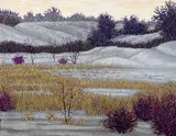 Winter Marsh by Gordon Mortensen, 1991, woodcut, sold Oct 2023