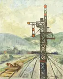Train Signal by Albert Bela Bauer, 1972, oil on canvas, sold Nov 2023