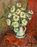 Still Life with White Roses by Albert Bela Bauer, oil on canvas, sold Nov 2023