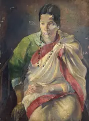 Portrait of Pratima Tagore by Clara Klinghoffer, 1920, oil on canvas (unstretched), sold Nov 2023